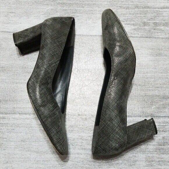 Stuart Weitzman Vintage Metallic Gray Square Toe Heels Women's 9 - Picture 3 of 8